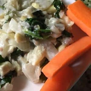 Artichoke and Kale dip with carrots